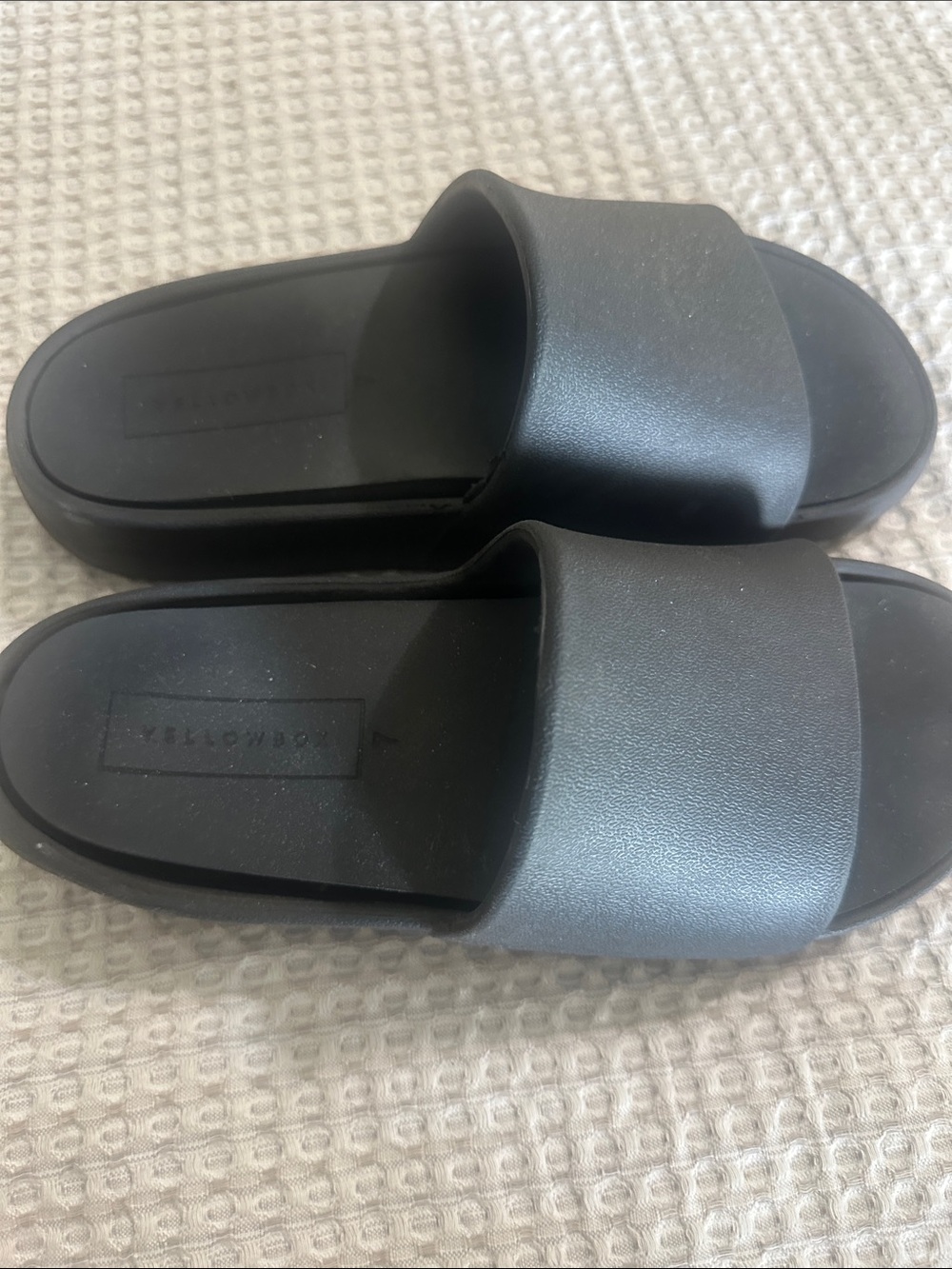 Yellow Box Black Matte Slide Sandals with Wide Strap